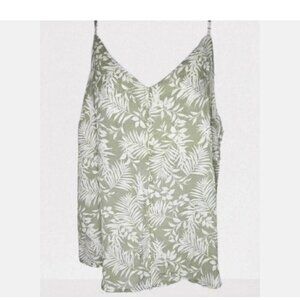 NWT Mine Sz S Botanical Palm Print Cami Tank Top Tropical! Green & White